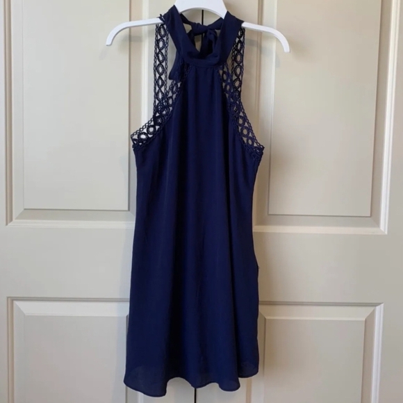 Lulu's Blue A-line Halter Cocktail Dress - Picture 3 of 8